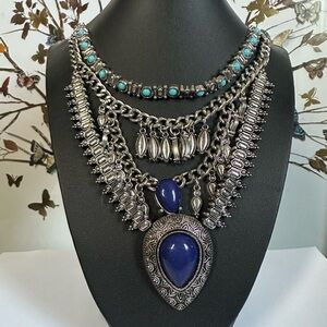 Silver and Blue Statement Necklace
